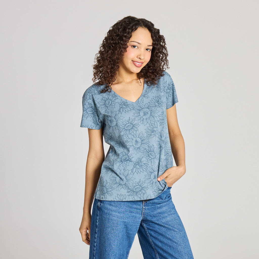 Women's Sunflower Sketch Pattern Crusher-LITE Easy Vee