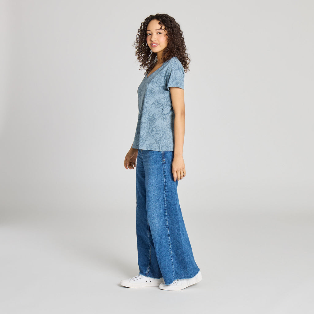 Women's Sunflower Sketch Pattern Crusher-LITE Easy Vee