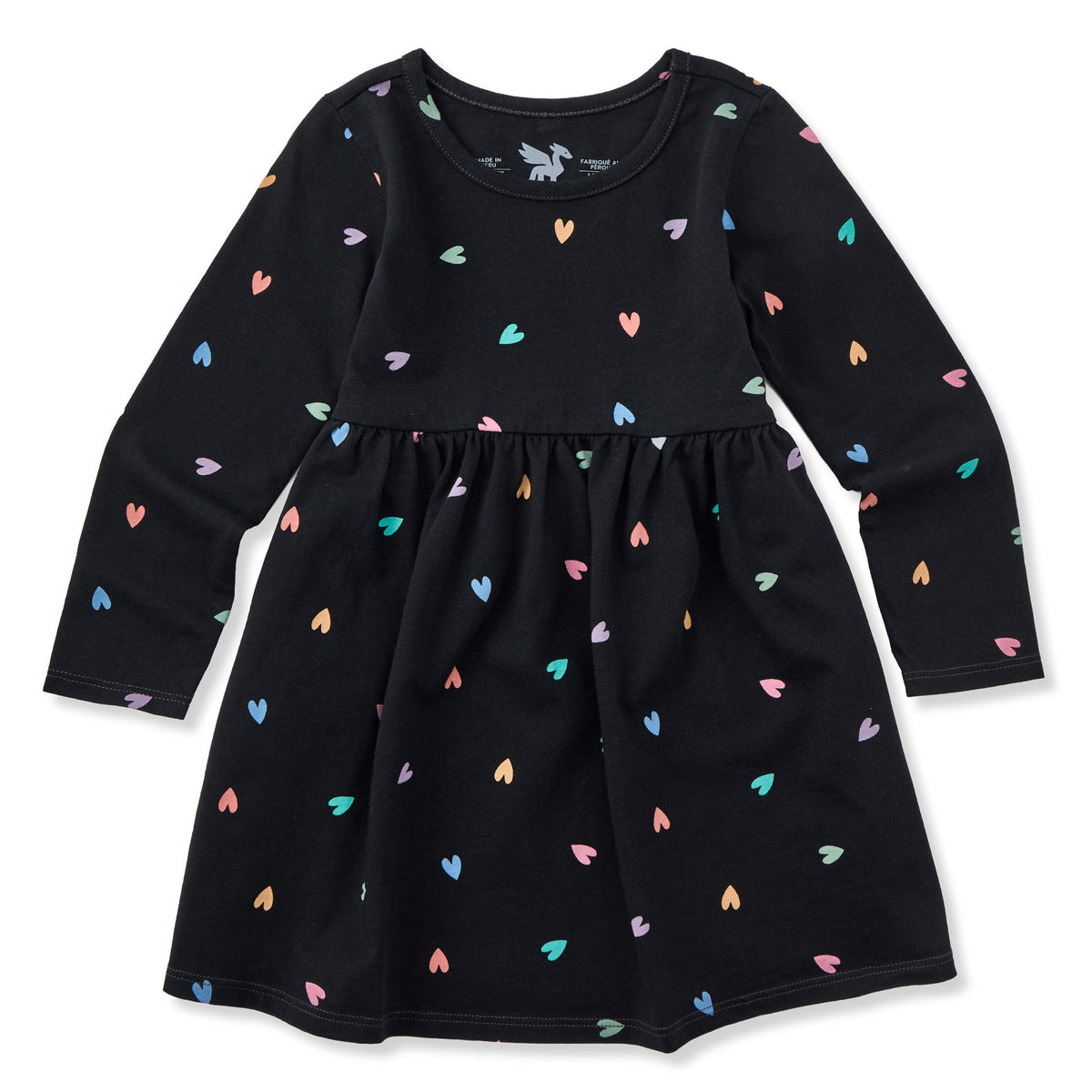 Toddler Tossed Heart Pattern Long Sleeve Crusher Dress