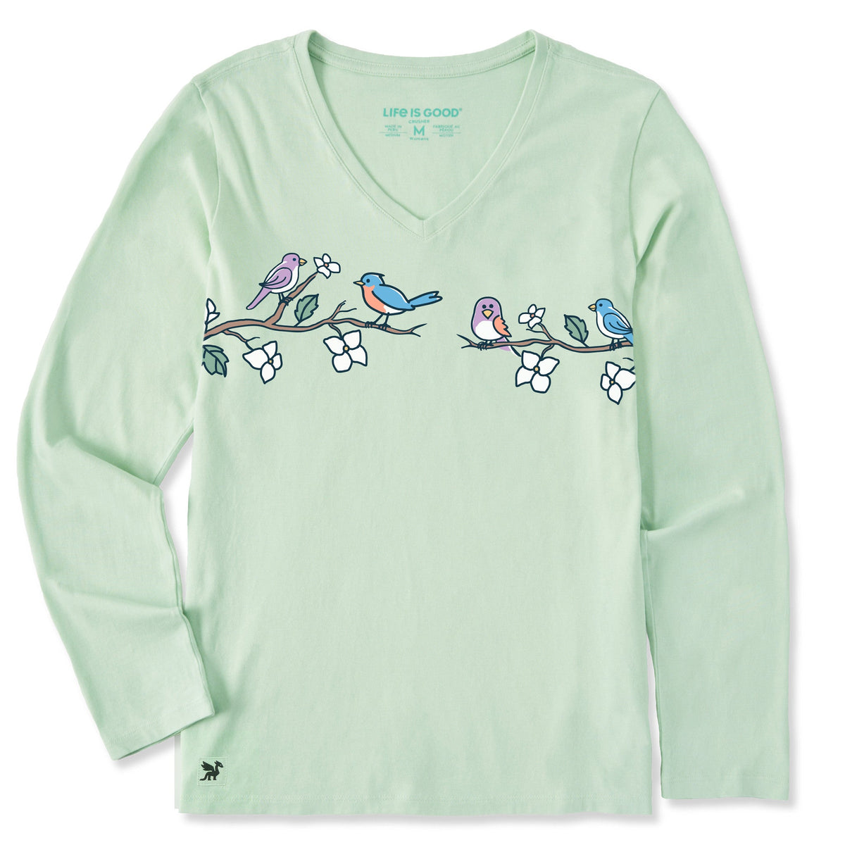 Women's Happy Birds on Branches Long Sleeve Crusher Vee product image 1