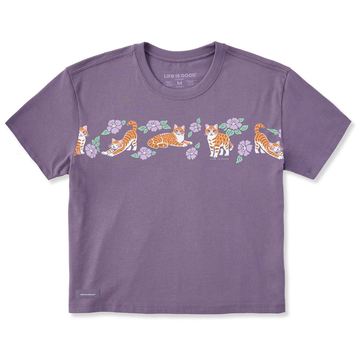 Women's Cats in Flowers Short Sleeve Crusher Boxy Tee product image 1
