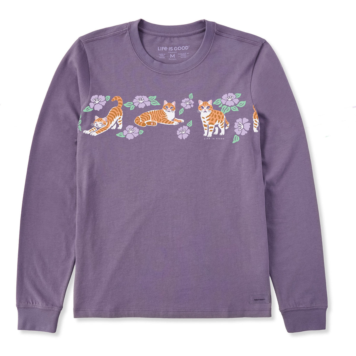 Women's Cats in Flowers Long Sleeve Crusher Tee product image 1