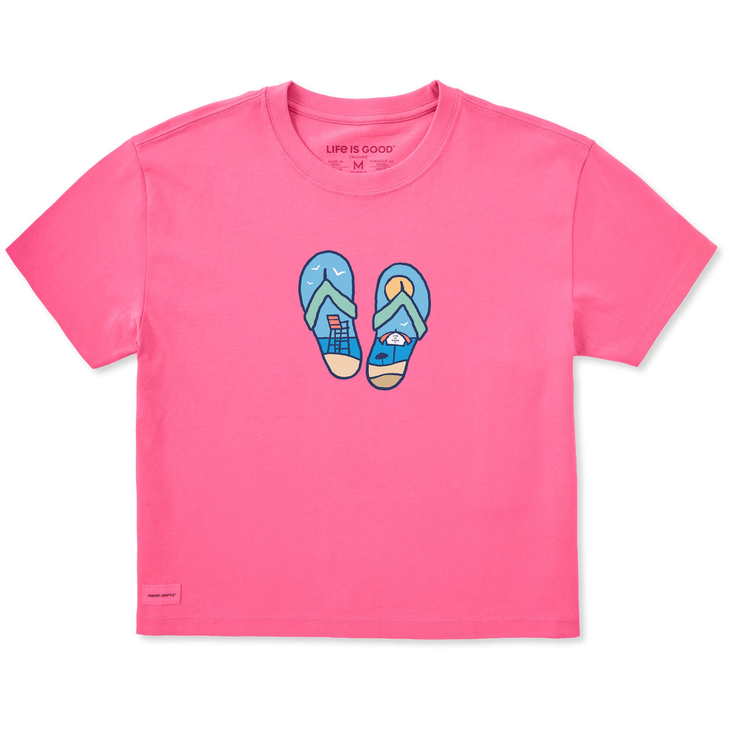 Women's Flip Flops Beach Scene Short Sleeve Crusher Boxy Tee product image 1