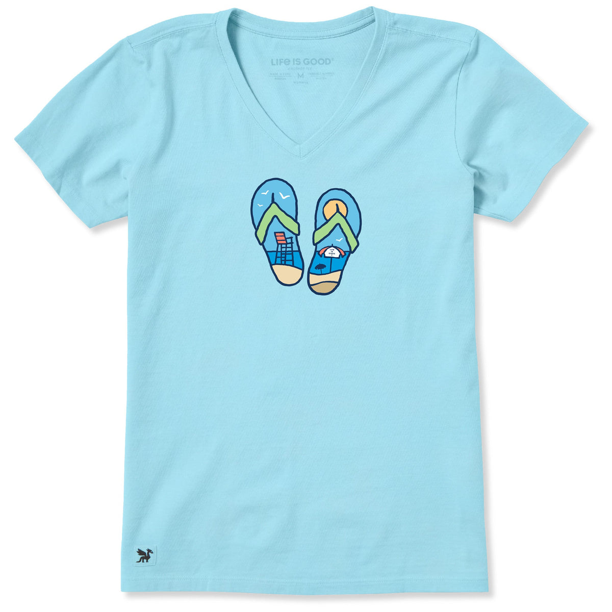 Women's Flip Flops Beach Scene Short Sleeve Crusher Vee product image 1
